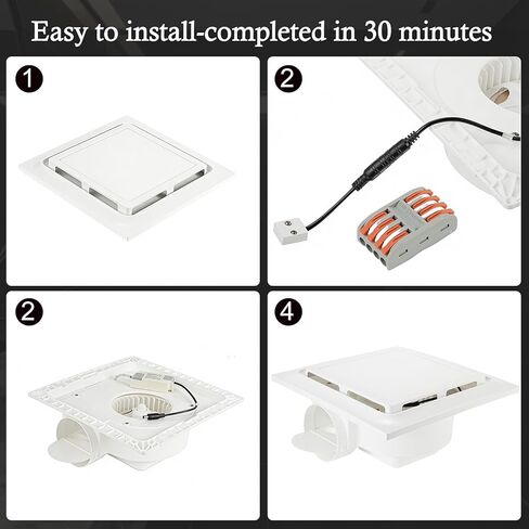 Bathroom Exhaust Fan with Light 125 CFM, 9.5" Panel, 0.7 Sone Low Noise，Cutout Size 8"x8"，Duct 4 Inch Quiet Bath Ceiling Vent Fan Combo with 6500K 1200LM LED Light, for Bathroom, Laundry, Shower in Saudi Arabia