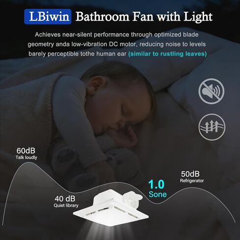 Bathroom Exhaust Fan with Light 125 CFM, 9.5" Panel, 0.7 Sone Low Noise，Cutout Size 8"x8"，Duct 4 Inch Quiet Bath Ceiling Vent Fan Combo with 6500K 1200LM LED Light, for Bathroom, Laundry, Shower in Saudi Arabia