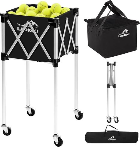 Extra Large Tennis Ball Hopper, Holds 200 Balls, Foldable Tennis Ball Basket with Wheels & Removable Bag, Lightweight Pickleball Caddy Cart for Baseball/Softball, for Training/Teaching in Kuwait