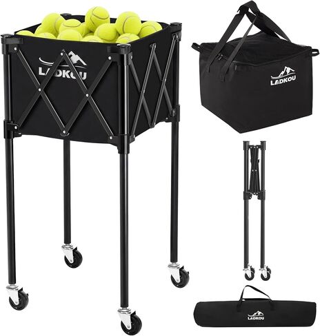Extra Large Tennis Ball Hopper, Holds 200 Balls, Foldable Tennis Ball Basket with Wheels & Removable Bag, Lightweight Pickleball Caddy Cart for Baseball/Softball, for Training/Teaching in Saudi Arabia