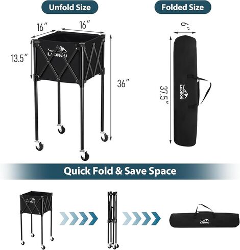 Extra Large Tennis Ball Hopper, Holds 200 Balls, Foldable Tennis Ball Basket with Wheels & Removable Bag, Lightweight Pickleball Caddy Cart for Baseball/Softball, for Training/Teaching in Saudi Arabia
