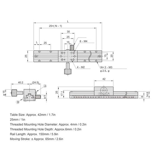 High Precision Long Stroke Linear Stage HC25 A150 with Manual Fine Tune, Gear Rack Drive, Dovetail Groove, High Sliding Table for Optical, Measuring Instruments in Kuwait