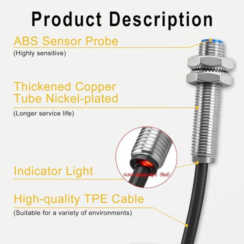 Heschen M8 Inductive Proximity Sensor Switch, Shield Type, LJ8A3-1-Z/AX-DC5V, Detector 1mm, 5VDC 200mA, NPN Normally Closed(NC), 3 Wire in Kuwait