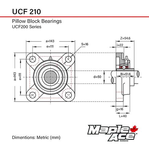 MAPLE ACE UCF210 محمل شفة مربع 50 مم، محاذاة ذاتية 4 مسامير، قاعدة صلبة، شديدة التحمل in Saudi Arabia