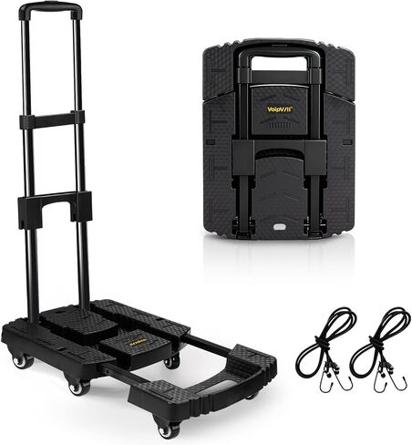 Folding Hand Truck 600lbs, Portable Heavy Duty Dolly Cart, 6 Wheels Collapsible Luggage Cart with 2 Elastic Ropes - Compact Trolley Cart for Easy Moving - Ideal Hand Cart for Travel and More in Kuwait