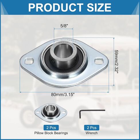 uxcell 2Pcs SBPFL202-10 Pillow Block Bearings 5/8" Bore Bearing Units Steel Flange Mounted Bearing Housing with Wrench, ABEC 3 in Saudi Arabia