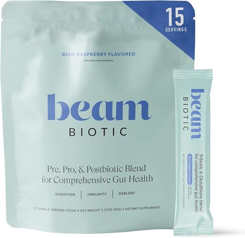 Beam Biotic Probiotics for Women – Gut Health & Digestive Health Powder with Pre, Pro & Postbiotics + Glutathione, Daily Probiotic Drink for Bloating Relief & Gut Balance, 15 Servings, Blue Raspberry in Kuwait