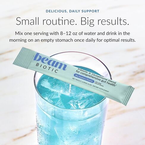 Beam Biotic Probiotics for Women – Gut Health & Digestive Health Powder with Pre, Pro & Postbiotics + Glutathione, Daily Probiotic Drink for Bloating Relief & Gut Balance, 15 Servings, Blue Raspberry in Kuwait