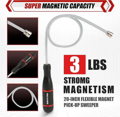 TOOLEAGUE 7Pcs Telescoping Magnetic Pickup Tool Set, Extendable LED Flashlight,Round & Square 360° Inspection Mirror for Men Mechanics, and Handymen, Red in Kuwait