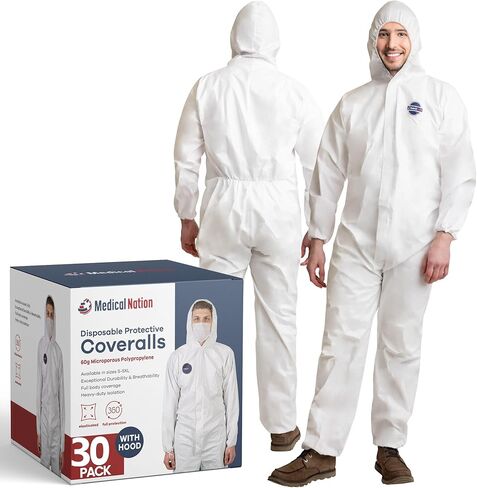 Hazmat Suits Disposable | 8 Size Options | With Hood - Heavy Duty Disposable & Breathable Coverall, PPE Suit in Kuwait