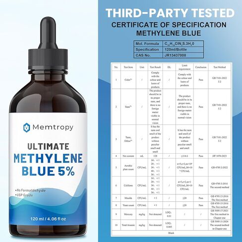 Methylene Blue Pharmaceutical Grade 4.06 fl oz (120 mL), 99% Purity Supplement for Humans, Formaldehyde-Free, Alcohol-Free, Glass Bottle in Kuwait
