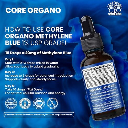 Ultra-Pure & Premium 1% Methylene Blue Drops – 3rd Party Lab Tested, 99.9% Purity, Formaldehyde & Alcohol-Free, Pharmaceutical Grade Methylene Blue Drops – 60ml (2.02 fl oz) in Saudi Arabia