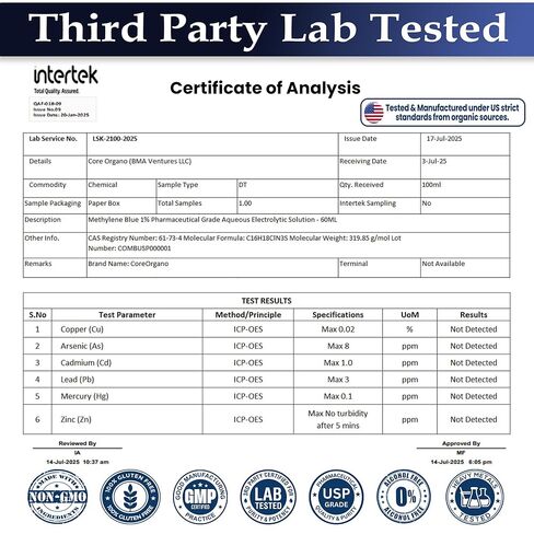 Ultra-Pure & Premium 1% Methylene Blue Drops – 3rd Party Lab Tested, 99.9% Purity, Formaldehyde & Alcohol-Free, Pharmaceutical Grade Methylene Blue Drops – 60ml (2.02 fl oz) in Saudi Arabia