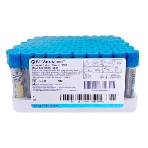 BD Vacutainer Citrate Tubes, Buffered Sodium Citrate 0.109M, 13 x 75 mm, 2.7 mL Draw, Light Blue Hemogard Closure, 100 Count in Saudi Arabia