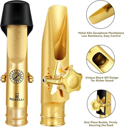 ROWELL Alto Saxophone Metal Mouthpiece Jazz Sax Mouthpiece- 5-Level Adjustable Ligature & Protective Cap Rich Full Tone -Ideal for Jazz, Bebop, Cool Jazz in Kuwait