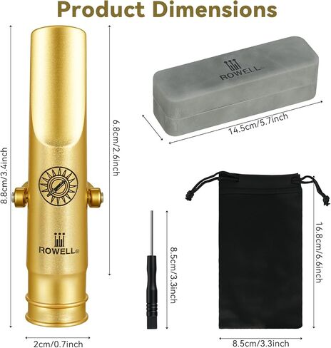 ROWELL Alto Saxophone Metal Mouthpiece Jazz Sax Mouthpiece- 5-Level Adjustable Ligature & Protective Cap Rich Full Tone -Ideal for Jazz, Bebop, Cool Jazz in Kuwait