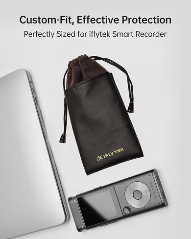 iflytek Durable Protective Bag, only Fitting AI Recorder, Portable 6x3 inches Drawstring Pouch, Premium Velvet & PU Leather, Waterproof & Dustproof, Black in Saudi Arabia