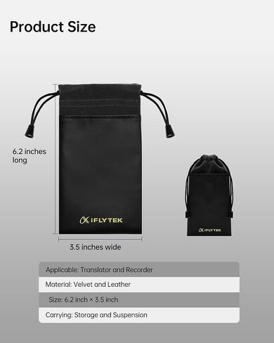 iflytek Durable Protective Bag, only Fitting AI Recorder, Portable 6x3 inches Drawstring Pouch, Premium Velvet & PU Leather, Waterproof & Dustproof, Black in Saudi Arabia
