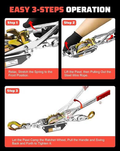 تأتي على طول الونش عالي التحمل، 2T تأتي على طول أداة السحب 2 تروس 2 خطاف، ساحبة ونش كابل، تأتي على طول أداة سقاطة سحب الطاقة للبناء والسيارات والمزرعة والأسوار in Kuwait