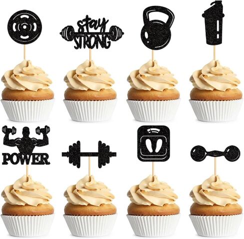 24PCS Gym Theme Cupcake Toppers Weight Lifting Workout Cake Decorations for Muscle Party Fitness Theme Birthday Party Strong Bodybuilding Theme Party Supplies in Kuwait