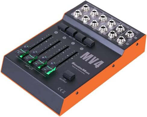 جهاز التحكم في مستوى الصوت السلبي StudioMan MV4، 4 مدخل 2 مخرج 1/4 بوصة وحدة تحكم صوت غير متوازنة مع زر كتم الصوت لشاشات الاستوديو ومكبرات الصوت والخلاطات وواجهات الصوت in Kuwait