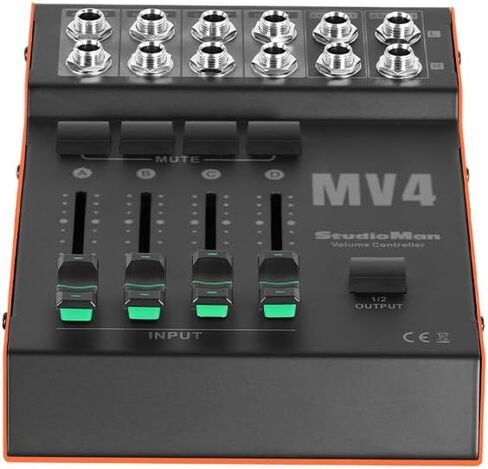 جهاز التحكم في مستوى الصوت السلبي StudioMan MV4، 4 مدخل 2 مخرج 1/4 بوصة وحدة تحكم صوت غير متوازنة مع زر كتم الصوت لشاشات الاستوديو ومكبرات الصوت والخلاطات وواجهات الصوت in Kuwait