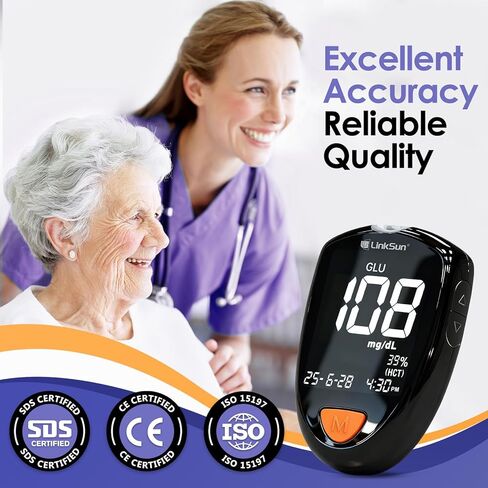 طقم اختبار جلوكوز الدم والكيتون M26-K، 35 مشرط أمان، 25 شريط جلوكوز، 10 شرائط كيتون، حقيبة سفر، محلول للتحكم في الجلوكوز، جهاز قياس كيتون الجلوكوز 2 في 1، استخدام منزلي، بدون ترميز، شاشة كبيرة in Kuwait