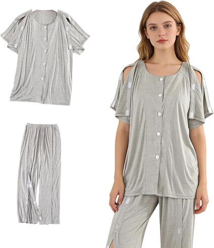 ملابس إعادة التأهيل، ملابس المرضى طريح الفراش بعد العمليات الجراحية، ملابس كاملة قابلة للتمزيق، للجنسين، سراويل قابلة للتمزيق، مناسبة للعناية بعد العمليات الجراحية للمرضى طريح الفراش ذوي القدرة المحدودة على الحركة، رمادي in Kuwait