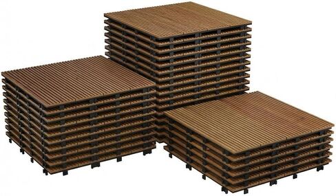 Acacia Wood Interlocking Deck Tiles, 12 x 12 Inch Waterproof Outdoor Flooring, Snap Together Patio Floor Tiles for Balcony, Porch, Poolside, Bathroom in Saudi Arabia