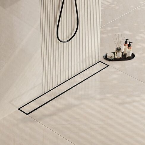 Neodrain 24 بوصة استنزاف دش خطي أسود غير لامع - مع غطاء إدراج مسطح وبلاط 2 في 1، 304 استنزاف أرضية دش مستطيل من الفولاذ المقاوم للصدأ، استنزاف أرضية الدش in Kuwait