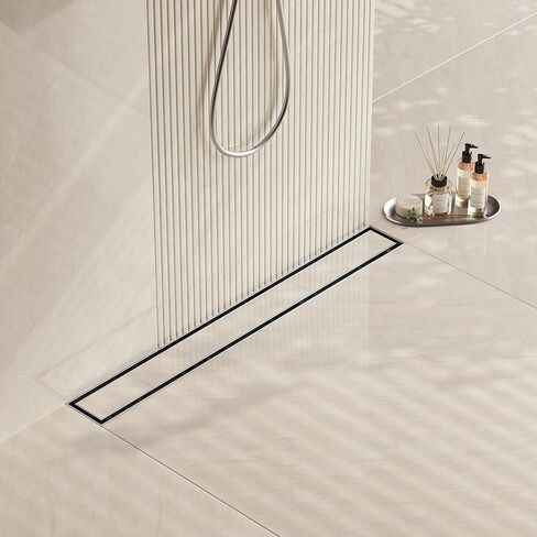 Neodrain 24 بوصة استنزاف دش خطي أسود غير لامع - مع غطاء إدراج مسطح وبلاط 2 في 1، 304 استنزاف أرضية دش مستطيل من الفولاذ المقاوم للصدأ، استنزاف أرضية الدش in Kuwait