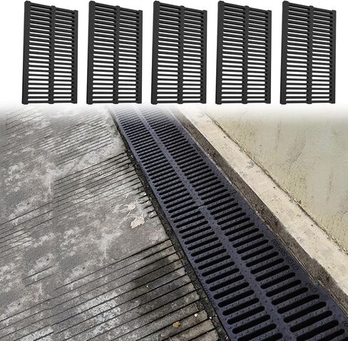 أغطية خندق تصريف بلاستيكية سوداء شديدة التحمل للممرات والحدائق ومواقف السيارات والملاعب الرياضية والشرفات - شبكات أرضية مقاس 50 × 20 × 4 سم (19.7 × 7.8 × 1.6 بوصة)، وشبكة قنوات متينة in Kuwait