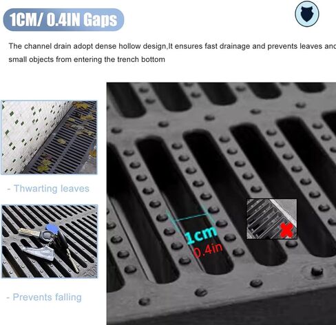 أغطية خندق تصريف بلاستيكية سوداء شديدة التحمل للممرات والحدائق ومواقف السيارات والملاعب الرياضية والشرفات - شبكات أرضية مقاس 50 × 20 × 4 سم (19.7 × 7.8 × 1.6 بوصة)، وشبكة قنوات متينة in Kuwait