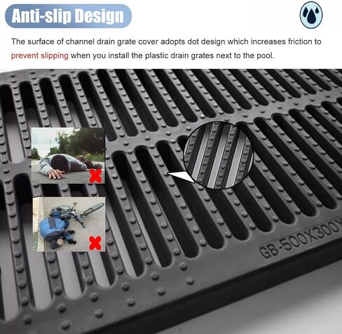 أغطية خندق تصريف بلاستيكية سوداء شديدة التحمل للممرات والحدائق ومواقف السيارات والملاعب الرياضية والشرفات - شبكات أرضية مقاس 50 × 20 × 4 سم (19.7 × 7.8 × 1.6 بوصة)، وشبكة قنوات متينة in Kuwait