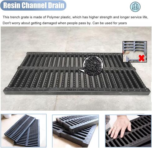 أغطية خندق تصريف بلاستيكية سوداء شديدة التحمل للممرات والحدائق ومواقف السيارات والملاعب الرياضية والشرفات - شبكات أرضية مقاس 50 × 20 × 4 سم (19.7 × 7.8 × 1.6 بوصة)، وشبكة قنوات متينة in Kuwait