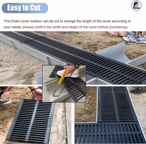 أغطية خندق تصريف بلاستيكية سوداء شديدة التحمل للممرات والحدائق ومواقف السيارات والملاعب الرياضية والشرفات - شبكات أرضية مقاس 50 × 20 × 4 سم (19.7 × 7.8 × 1.6 بوصة)، وشبكة قنوات متينة in Kuwait