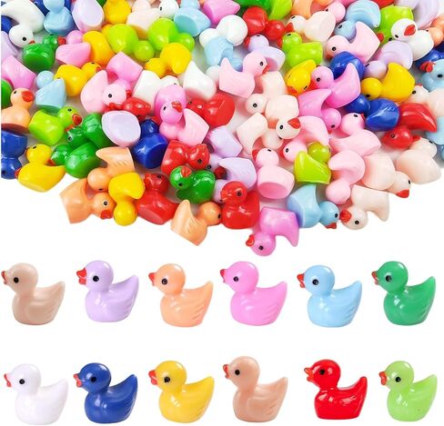 300PCS Mini Resin Ducks, Glitter Ducks & Luminous Tiny Ducks & Colorful Resin Ducks, Miniature Tiny Plastic Animal Figures for Micro Landscape Fish Tank Garden Dollhouse DIY Decor in Saudi Arabia