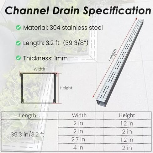 Stainless Steel Gutter Drainage Channel - Rustproof & Waterproof Driveway Grate Kit for Outdoor Use (5 7/8" x 2") - Durable Concrete Drainage Solution in Kuwait