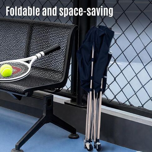 Tennis Ball Cart with Wheels & Brake (180 Capacity) – Heavy Duty Stainless Steel Frame with Detachable Washable Bag – Foldable Travel Hopper for Tennis & Pickleball, Portable Carrier in Saudi Arabia