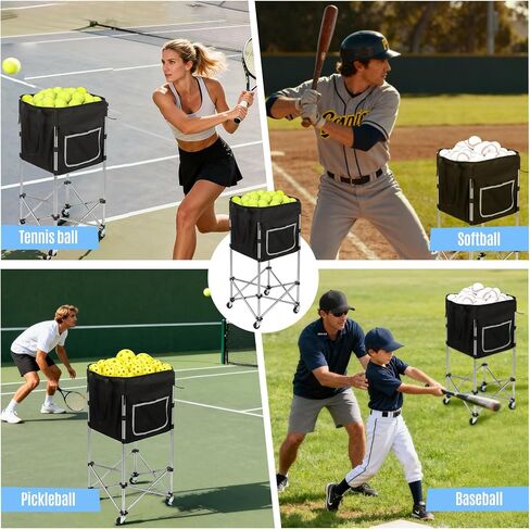 Tennis Ball Cart with Wheels & Brake (180 Capacity) – Heavy Duty Stainless Steel Frame with Detachable Washable Bag – Foldable Travel Hopper for Tennis & Pickleball, Portable Carrier in Saudi Arabia