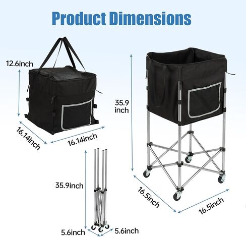 Tennis Ball Cart with Wheels & Brake (180 Capacity) – Heavy Duty Stainless Steel Frame with Detachable Washable Bag – Foldable Travel Hopper for Tennis & Pickleball, Portable Carrier in Saudi Arabia