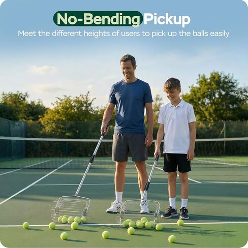 منتقي كرات التنس المتدحرجة من يوكو، 29 بوصة - 43 بوصة، قادوس كرة تنس قابل للتعديل، خفيف الوزن ومتين، يحمل ما يصل إلى 25 كرة، التقاط سريع لكرات 1.5 بوصة - 3 بوصة، مناسب للتدريب والتعليم in Kuwait