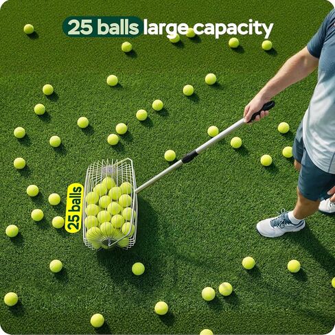 منتقي كرات التنس المتدحرجة من يوكو، 29 بوصة - 43 بوصة، قادوس كرة تنس قابل للتعديل، خفيف الوزن ومتين، يحمل ما يصل إلى 25 كرة، التقاط سريع لكرات 1.5 بوصة - 3 بوصة، مناسب للتدريب والتعليم in Kuwait