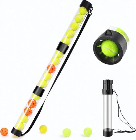 17 Pickleballs & 18 Tennis Balls Picker Upper – Collapsible No-Bend Retriever Tube with Shoulder Strap, Lightweight Portable for Indoor & Outdoor Court Practice in Saudi Arabia