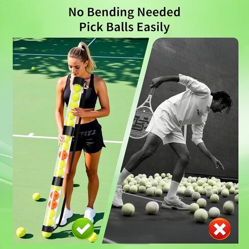 17 Pickleballs & 18 Tennis Balls Picker Upper – Collapsible No-Bend Retriever Tube with Shoulder Strap, Lightweight Portable for Indoor & Outdoor Court Practice in Saudi Arabia