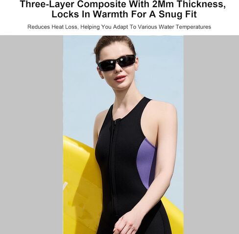 Wetsuit Women, 2MM Neoprene Sleeveless One Piece Swimsuit for with Front Zip for Diving Snorkeling Surfing Swimming Water Sport in Saudi Arabia