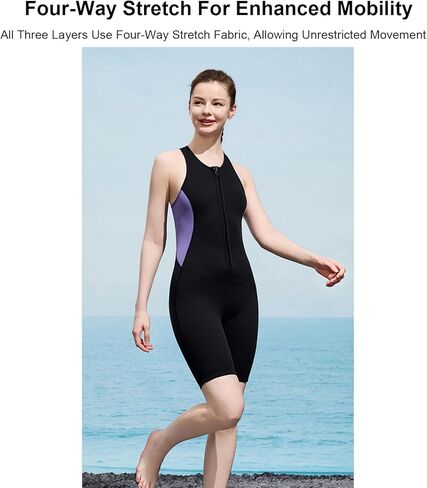 Wetsuit Women, 2MM Neoprene Sleeveless One Piece Swimsuit for with Front Zip for Diving Snorkeling Surfing Swimming Water Sport in Saudi Arabia