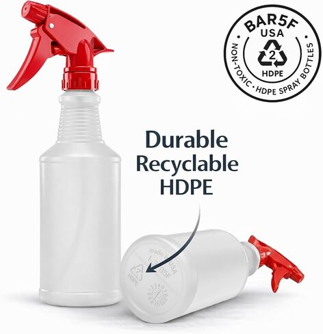 زجاجات رذاذ Bar5F، 16 أونصة، 4 عبوات، HDPE مقاوم للمواد الكيميائية، خالية من BPA، غير سامة، رشاشات حمراء، زجاجة رش فارغة قابلة لإعادة الملء لحلول التنظيف، الخل، الكحول، صنع في الولايات المتحدة الأمريكية in Saudi Arabia