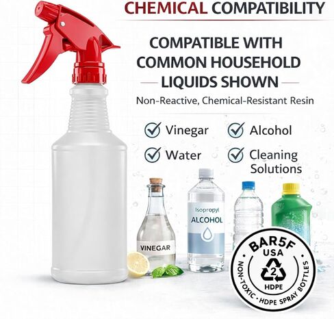 زجاجات رذاذ Bar5F، 16 أونصة، 4 عبوات، HDPE مقاوم للمواد الكيميائية، خالية من BPA، غير سامة، رشاشات حمراء، زجاجة رش فارغة قابلة لإعادة الملء لحلول التنظيف، الخل، الكحول، صنع في الولايات المتحدة الأمريكية in Saudi Arabia