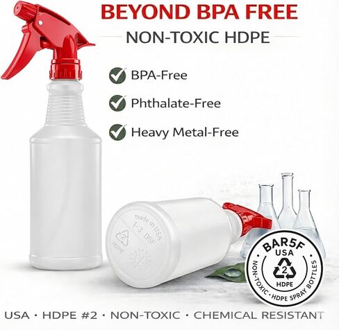 زجاجات رذاذ Bar5F، 16 أونصة، 4 عبوات، HDPE مقاوم للمواد الكيميائية، خالية من BPA، غير سامة، رشاشات حمراء، زجاجة رش فارغة قابلة لإعادة الملء لحلول التنظيف، الخل، الكحول، صنع في الولايات المتحدة الأمريكية in Saudi Arabia